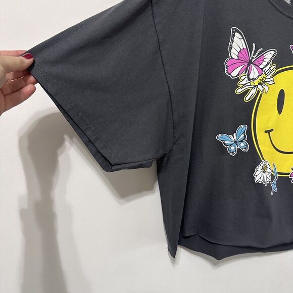 Tree Hugger Tshirt Tee Womens XL Gray Crop Short Sleeve Casual Smiley Face NEW - Picture 4 of 10